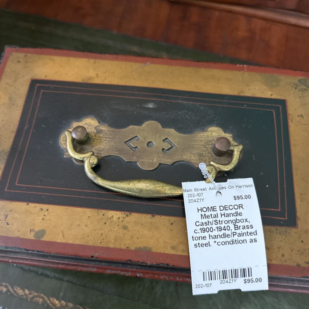 Metal Handle Cash/Strongbox, c.1900-1940, Brass tone handle/Painted steel. *condition as is*.
