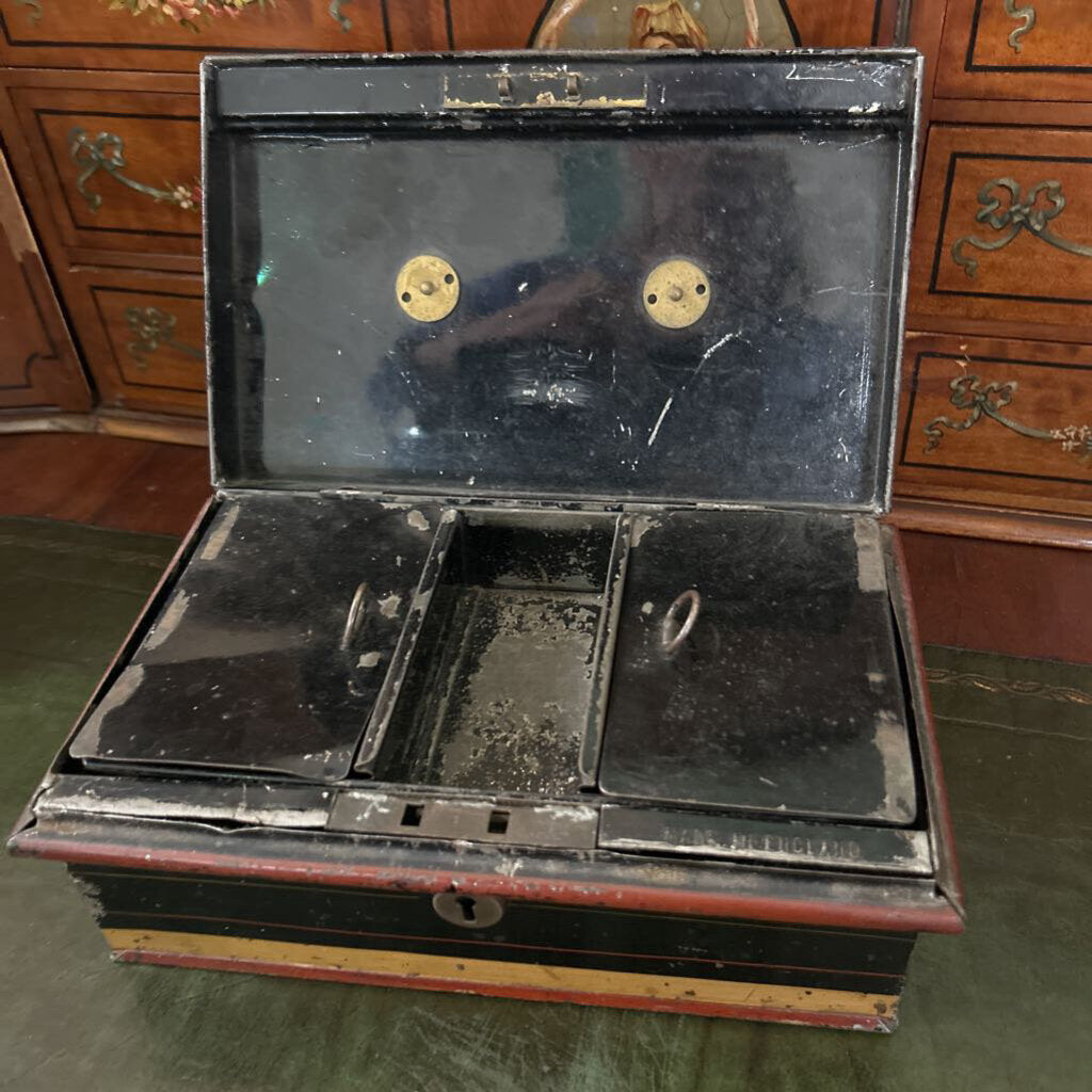 Metal Handle Cash/Strongbox, c.1900-1940, Brass tone handle/Painted steel. *condition as is*.