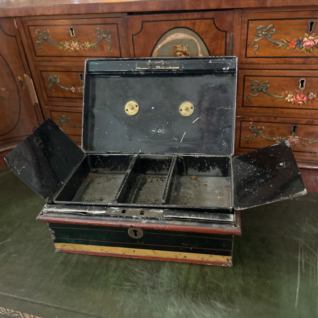 Metal Handle Cash/Strongbox, c.1900-1940, Brass tone handle/Painted steel. *condition as is*.