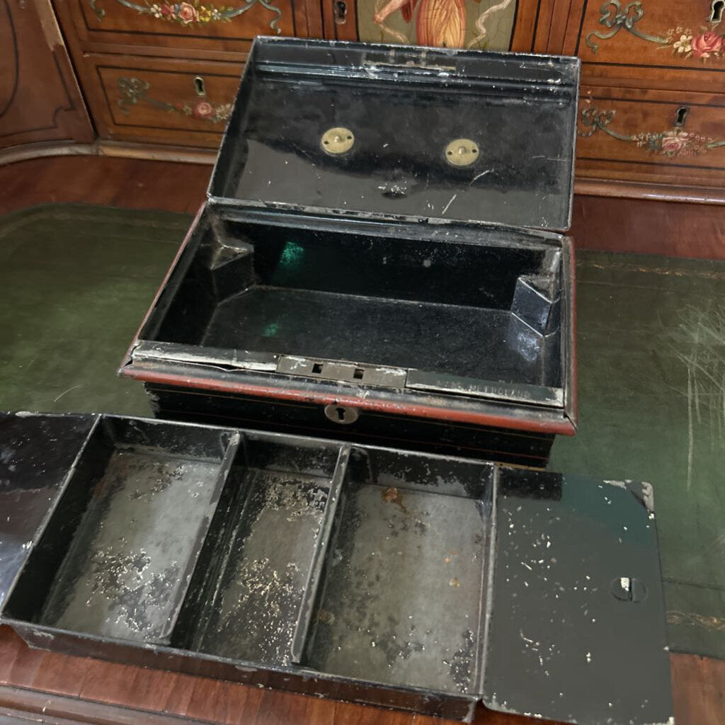 Metal Handle Cash/Strongbox, c.1900-1940, Brass tone handle/Painted steel. *condition as is*.
