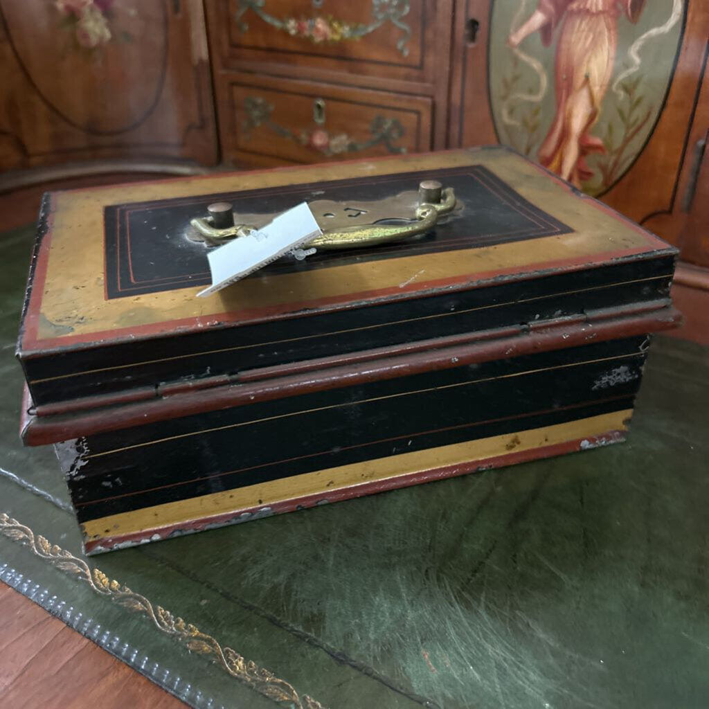 Metal Handle Cash/Strongbox, c.1900-1940, Brass tone handle/Painted steel. *condition as is*.