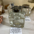 Antique Edwardian-ear hexagonal glass inkwell. Ornate Bronze collar/hinged lid. *as is*