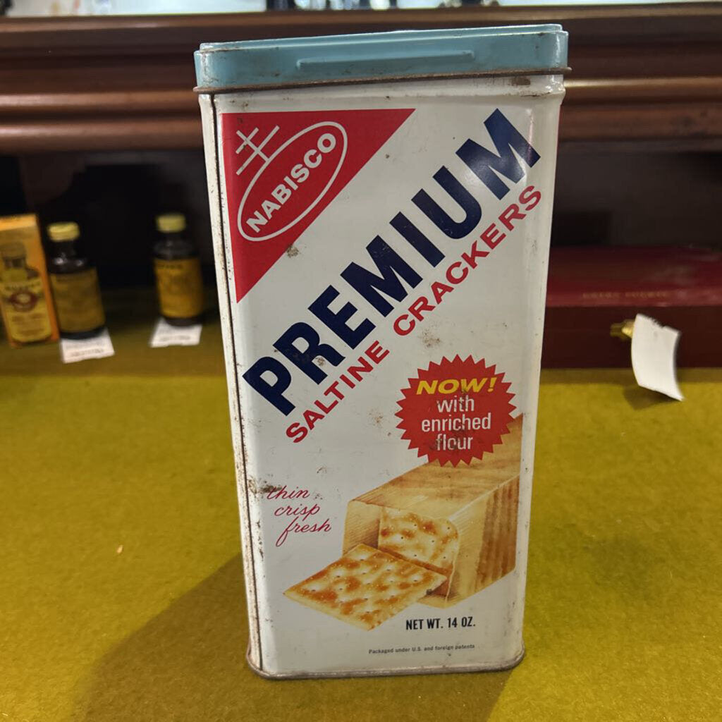1969 Nabisco Premium Saltine Crackers 14oz Metal tin. *as is*