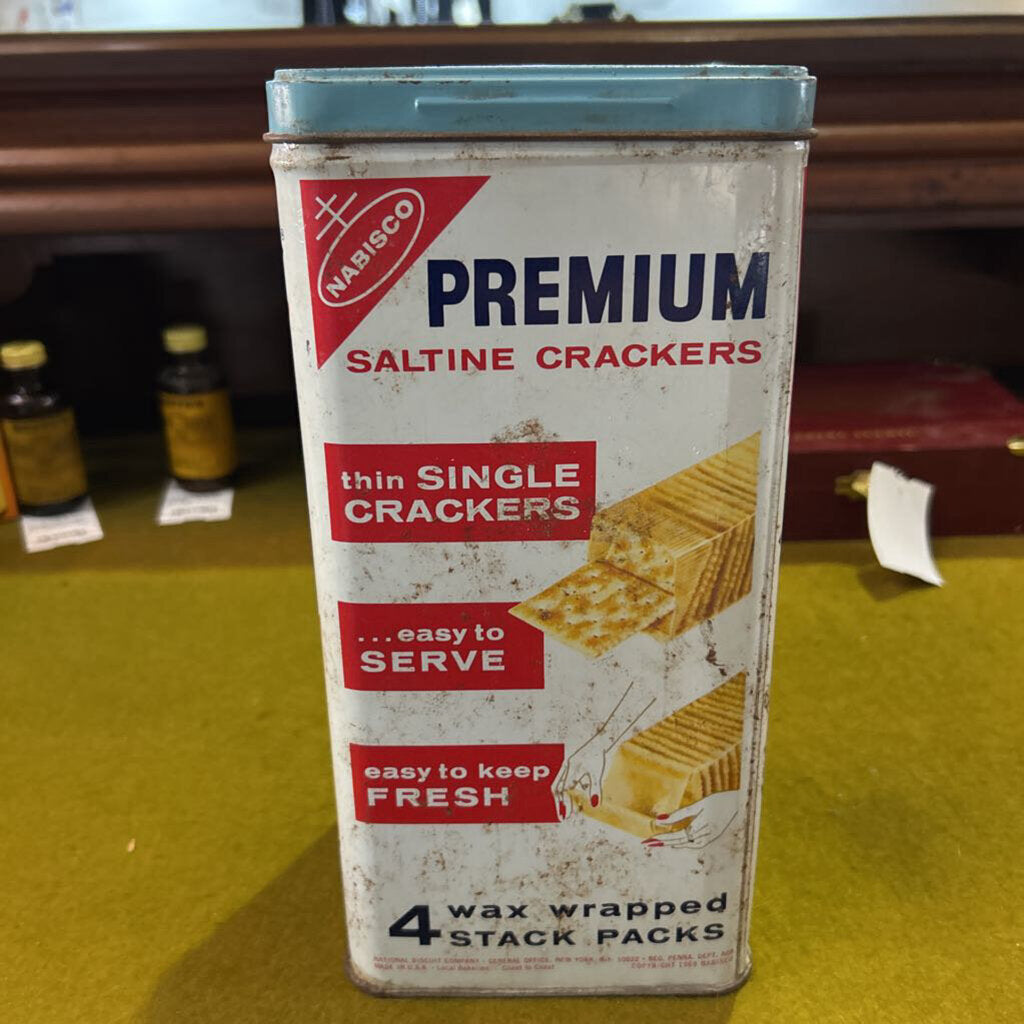 1969 Nabisco Premium Saltine Crackers 14oz Metal tin. *as is*