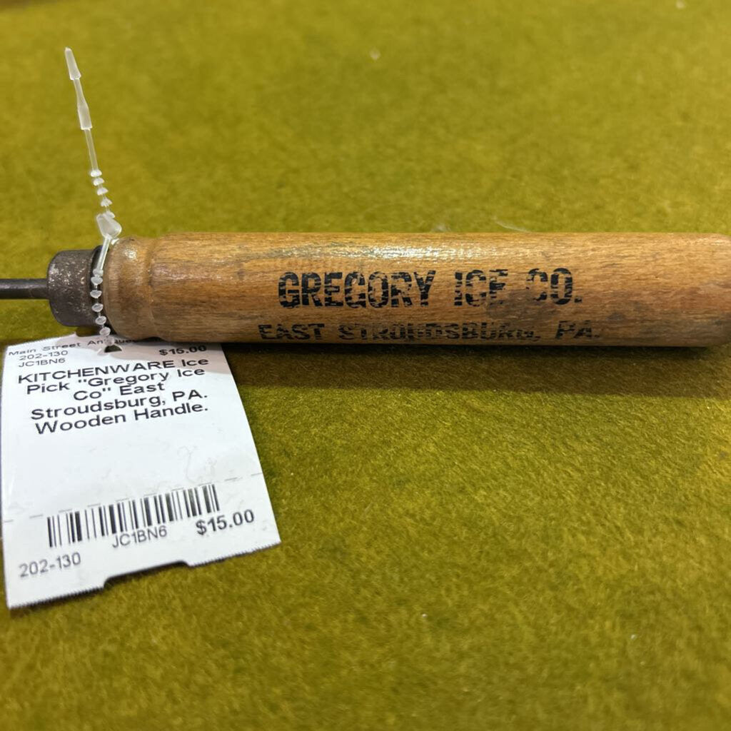 Ice Pick "Gregory Ice Co" East Stroudsburg, PA. Wooden Handle.