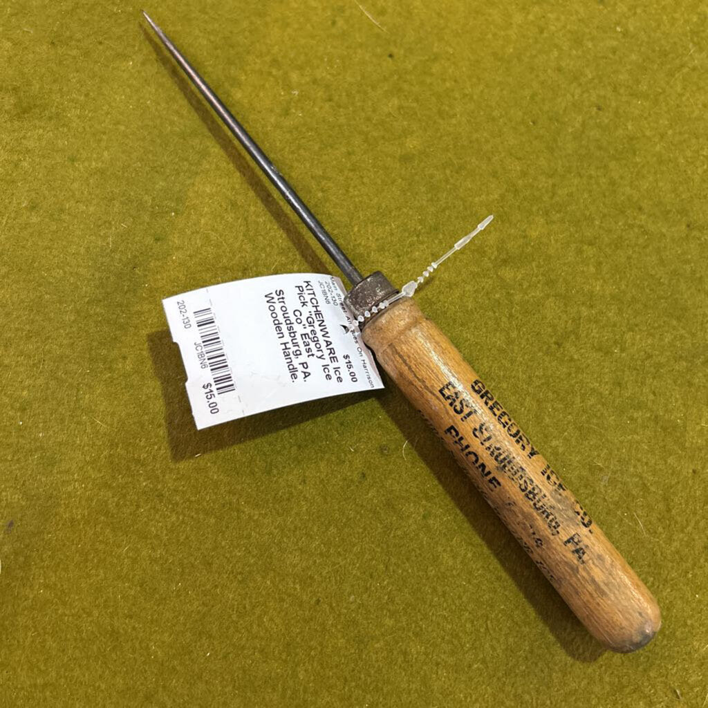 Ice Pick "Gregory Ice Co" East Stroudsburg, PA. Wooden Handle.