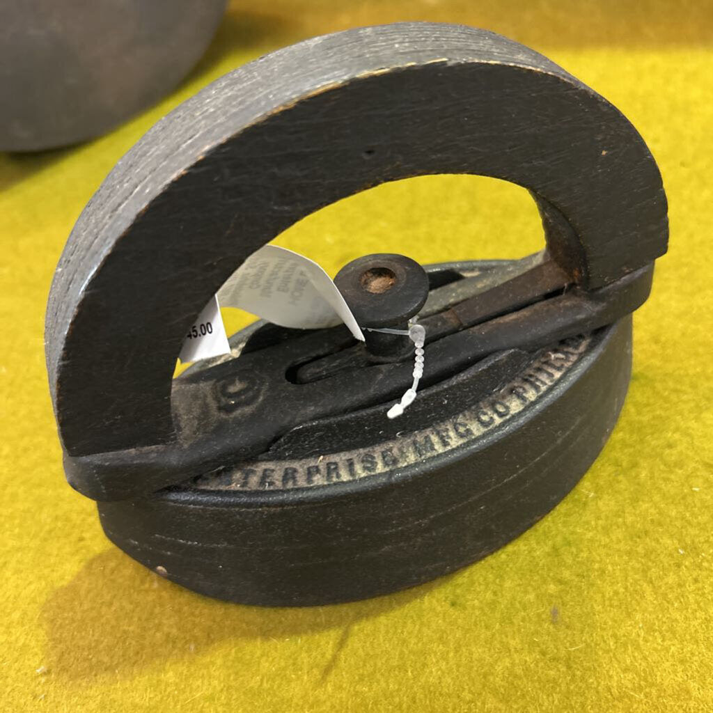 Enterprise Manufacturing Compnay, Philadelphia. Sad Iron c.1867, Wooden handle.
