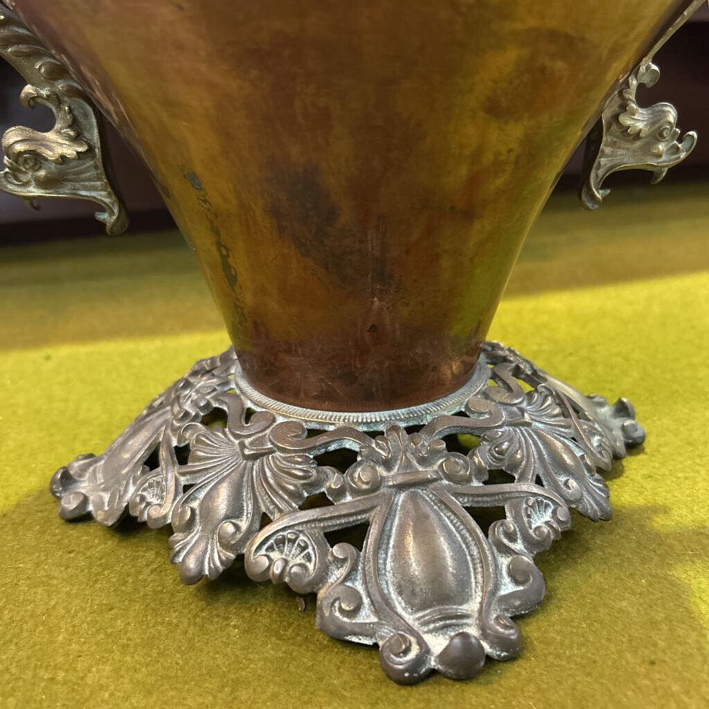 Antique Bradley & Hubbard Center Draft Parlor Oil Lamp, Copper/Brass, Dragon Handle, c.1890s *Condition as is*