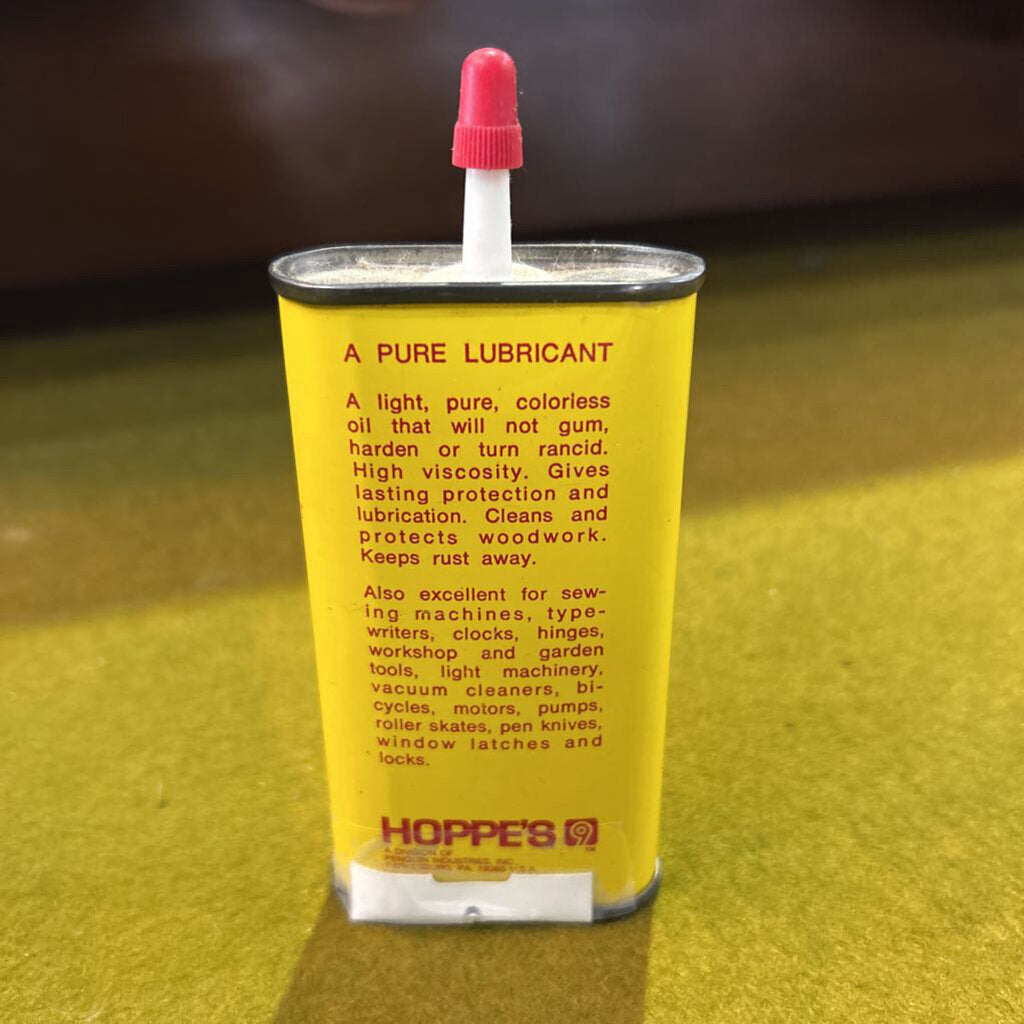Hoppe's Lubricating Oil 3oz, Metal Tin Can. c.1970s