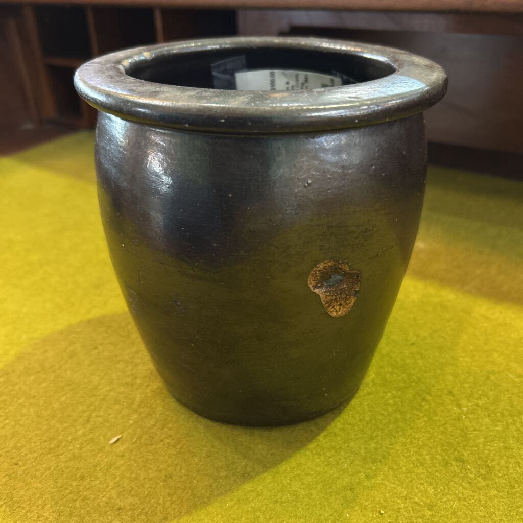 Antique Crowden & Wilcox Dark Glaze Stoneware Plant Crock, Embossed Lettering, Produced between 1861-1923. *as is*