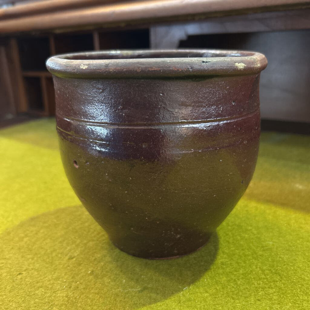 Pottery Plant Pot, Brown Glaze, Condition as is. 5.25'' c.1890