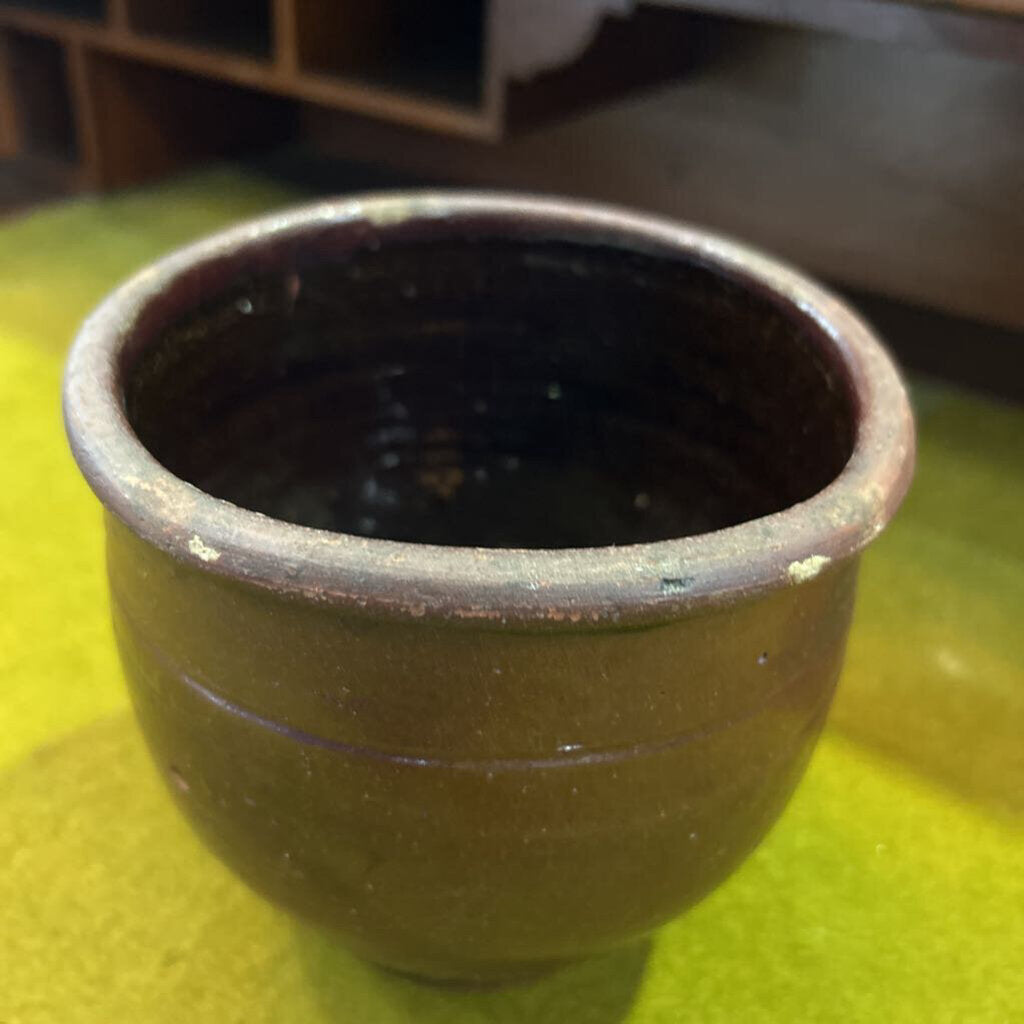 Pottery Plant Pot, Brown Glaze, Condition as is. 5.25'' c.1890