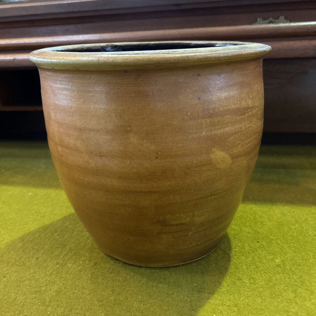 Antique mid-19th-century, Glazed stoneware plant crock, A.L.Hyssong, Bloomsburg PA. Tan Yellow.