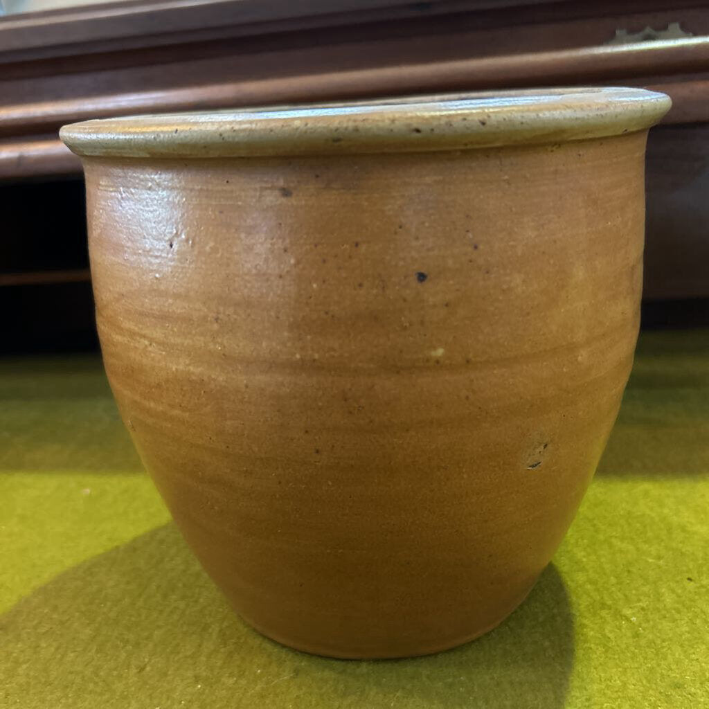 Antique mid-19th-century, Glazed stoneware plant crock, A.L.Hyssong, Bloomsburg PA. Tan Yellow.
