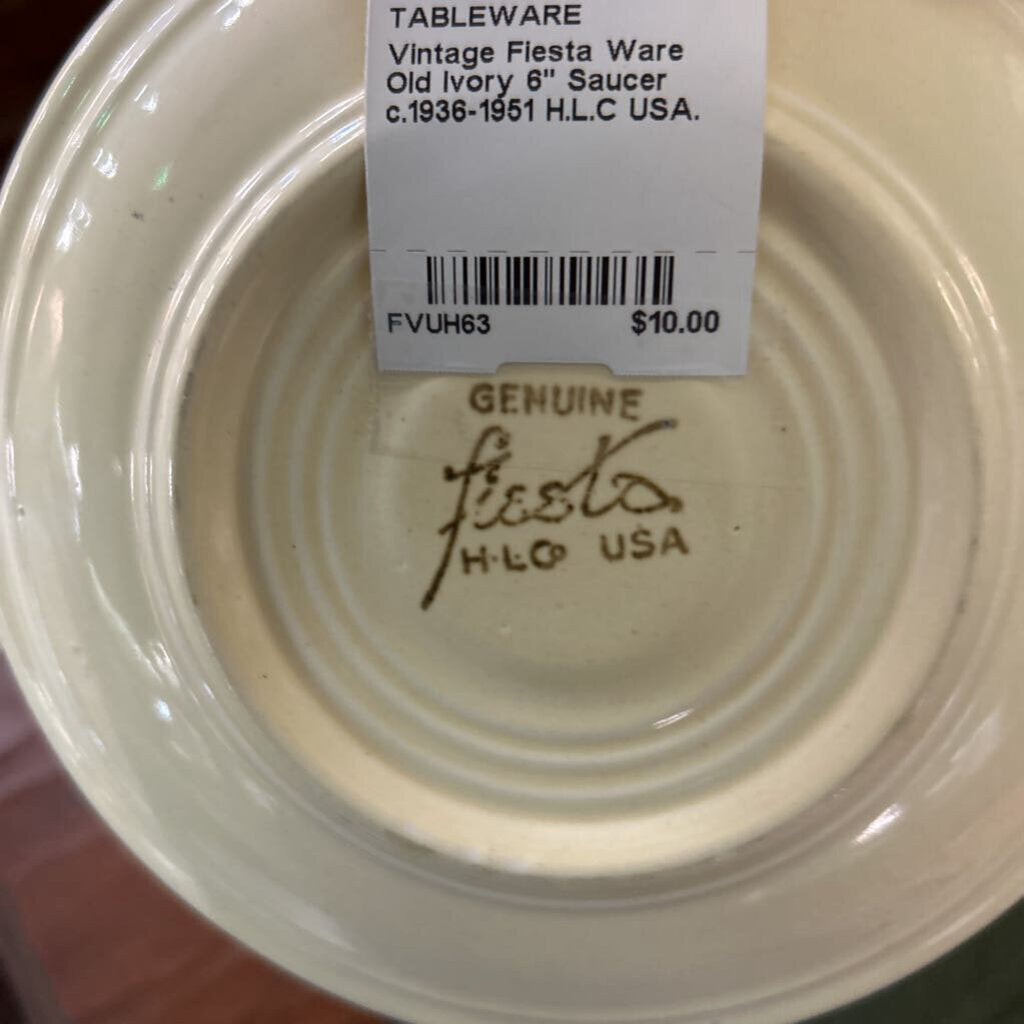 Vintage Fiesta Ware Old Ivory 6'' Saucer c.1936-1951 H.L.C USA.