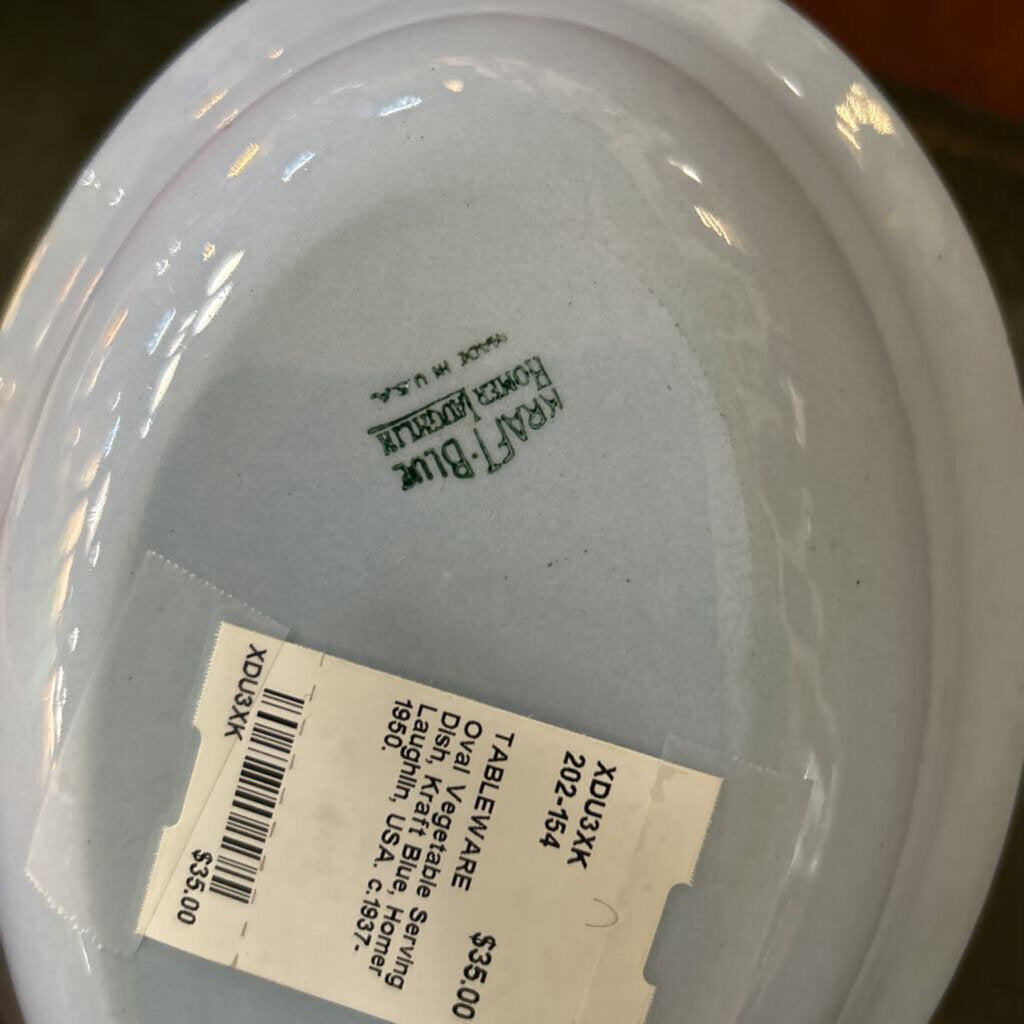 Oval Vegetable Serving Dish, Kraft Blue, Homer Laughlin, USA. c.1937-1950.