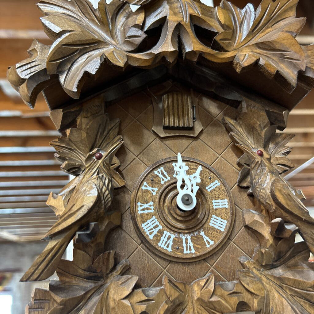 Black Forest Coo-Coo Clock. Hand carved in Germany; circa 1980-90. 8 day movement, works