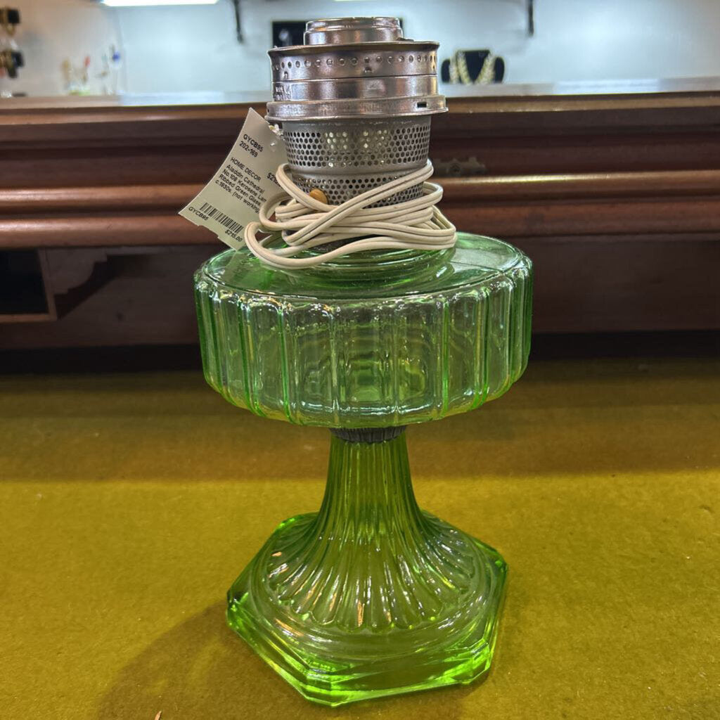 Aladdin Cathedral No.108 Kerosene Lamp, Ribbed Green Glass. c.1930s. (not working)