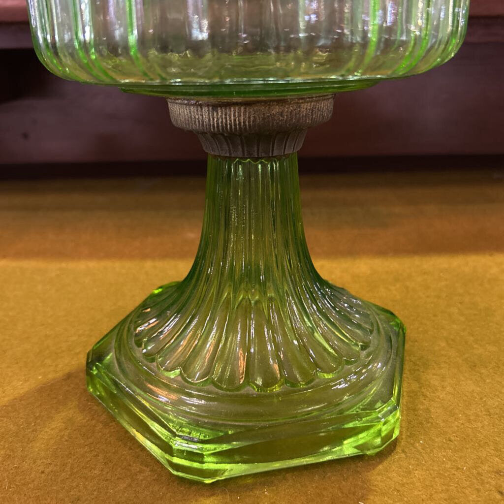 Aladdin Cathedral No.108 Kerosene Lamp, Ribbed Green Glass. c.1930s. (not working)