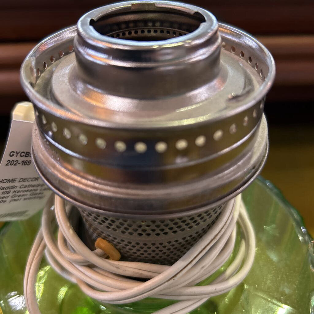 Aladdin Cathedral No.108 Kerosene Lamp, Ribbed Green Glass. c.1930s. (not working)