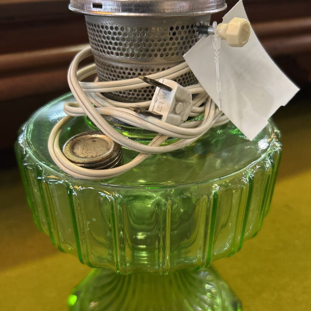 Aladdin Cathedral No.108 Kerosene Lamp, Ribbed Green Glass. c.1930s. (not working)