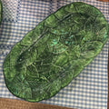 Vintage Vietri Foglia Ceramiche Leonardo Green Majolica Leaf Pattern Oval Platter; 16" x 8.5"; Made in Italy