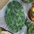 Vintage Vietri Foglia Ceramiche Leonardo Green Majolica Leaf Pattern Oval Platter; 16" x 12"; Made in Italy