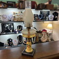 Kerosene/Oil Table Lamp, c.1900-1930, pressed amber/clear glass, painted floral base.