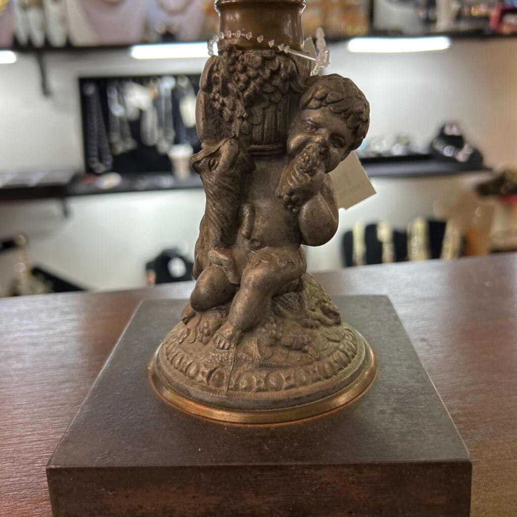 Antique Figural Kerosene Oil Lamp- Cherub/Boy with Lamb