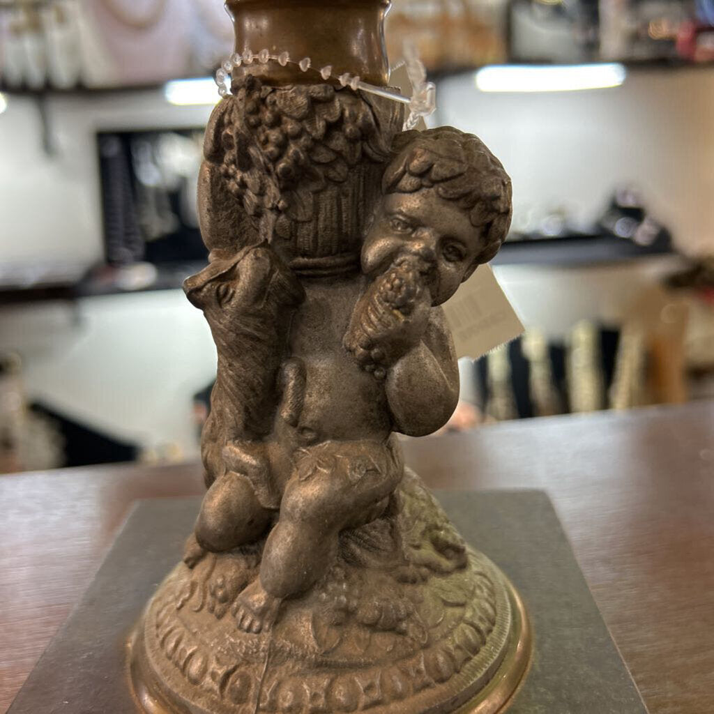 Antique Figural Kerosene Oil Lamp- Cherub/Boy with Lamb
