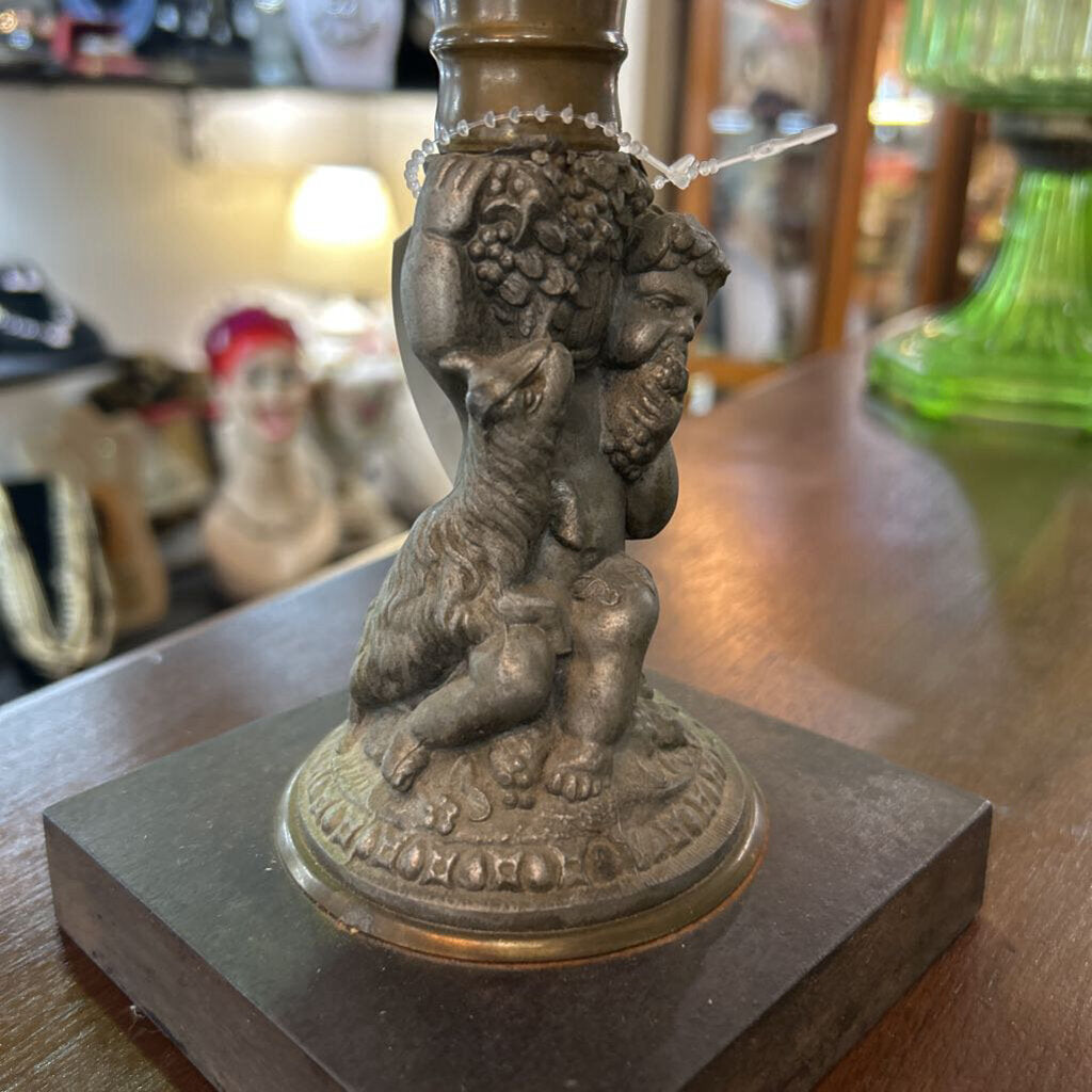 Antique Figural Kerosene Oil Lamp- Cherub/Boy with Lamb