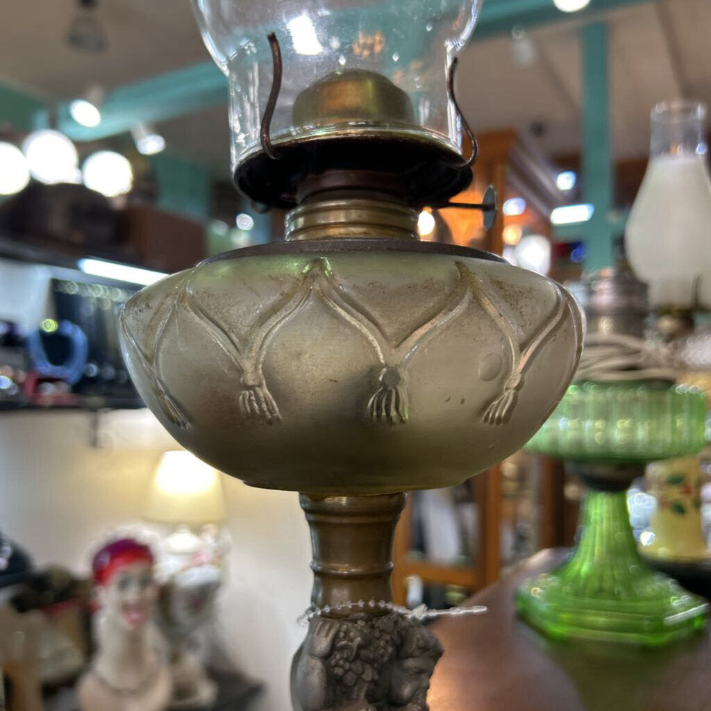 Antique Figural Kerosene Oil Lamp- Cherub/Boy with Lamb