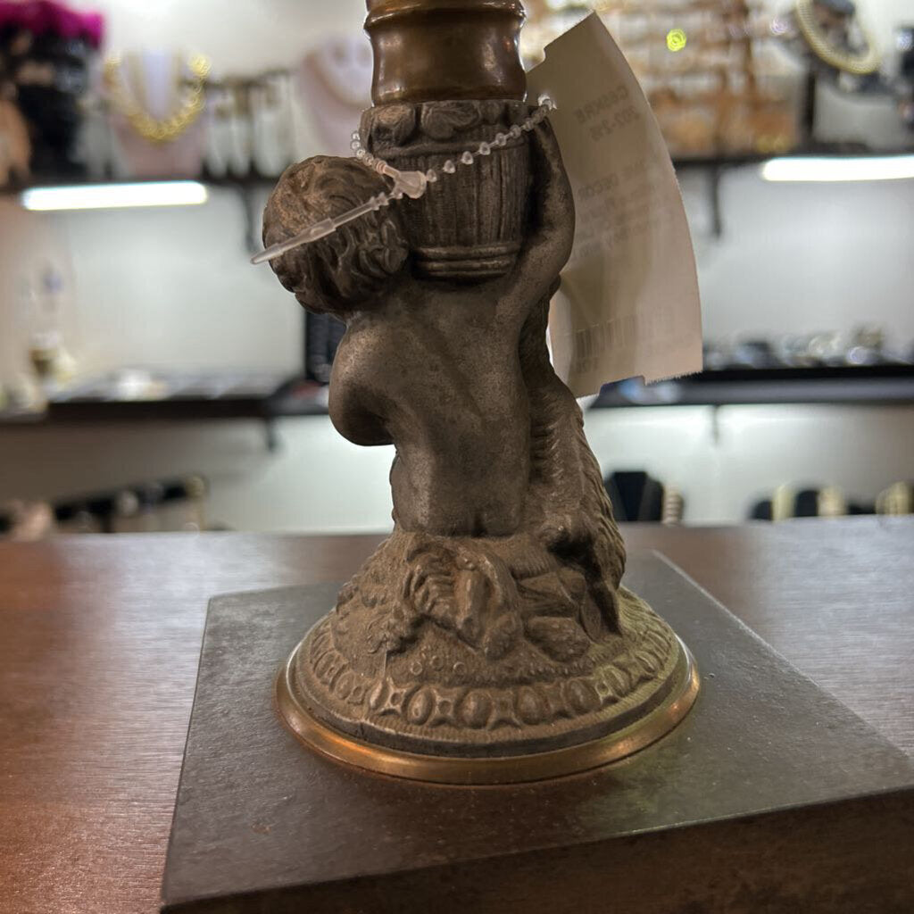 Antique Figural Kerosene Oil Lamp- Cherub/Boy with Lamb