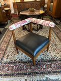 Edwardian Corner Chair- Black Leather Seat Upholstery; circa 1890-1920