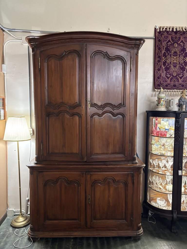 18th Century French Provincial "Buffet a` Deux Corps" with painted and fitted interior for display. Late 18th to early 19th century.