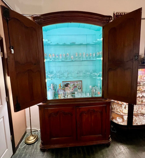 18th Century French Provincial "Buffet a` Deux Corps" with painted and fitted interior for display. Late 18th to early 19th century.