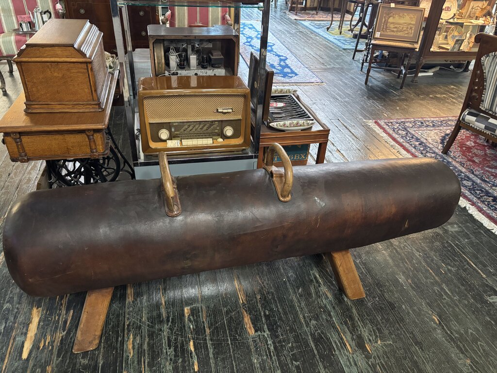 Vintage 1940-50s Leather Gymnastics Pommel Horse converted into a bench