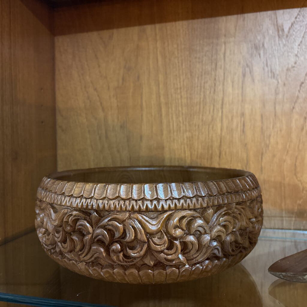 MCM Hand carved wood serving bowl