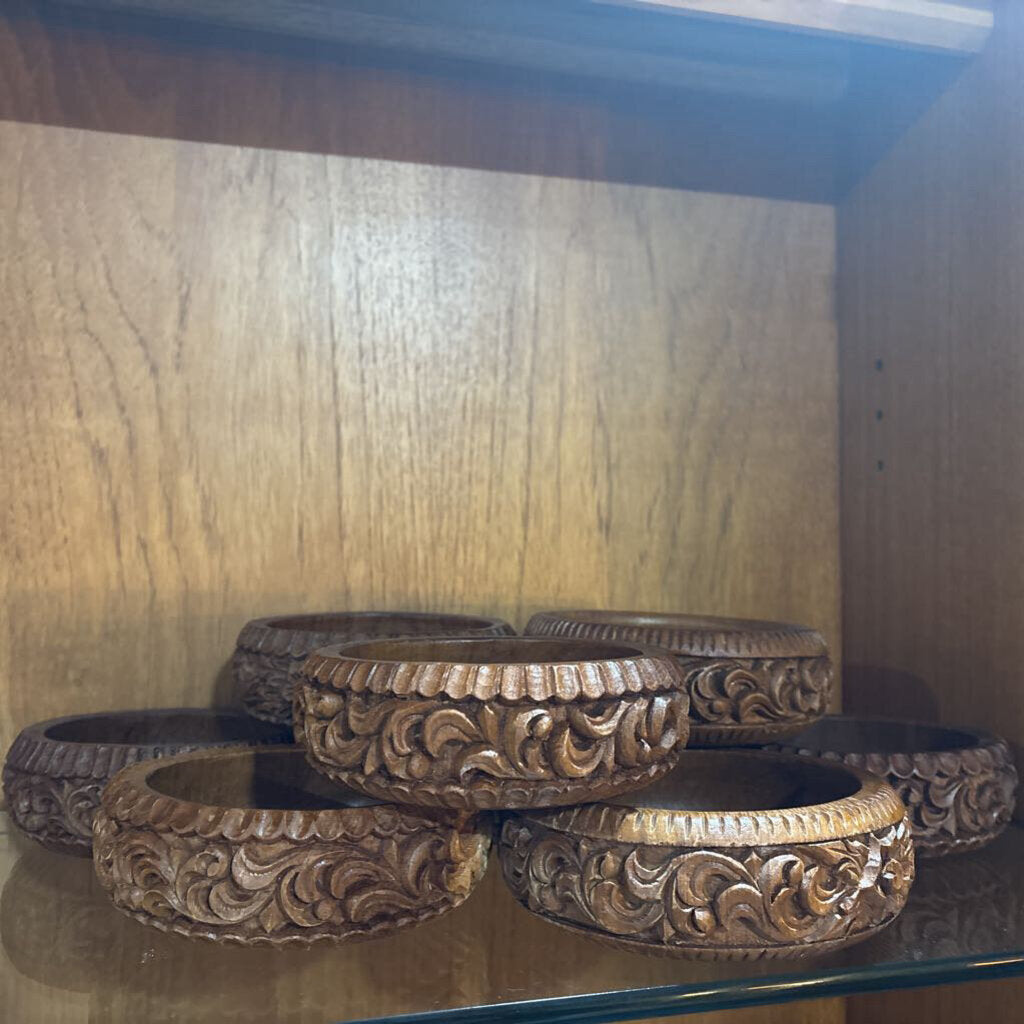 MCM Hand carved wood bowls; set of 8