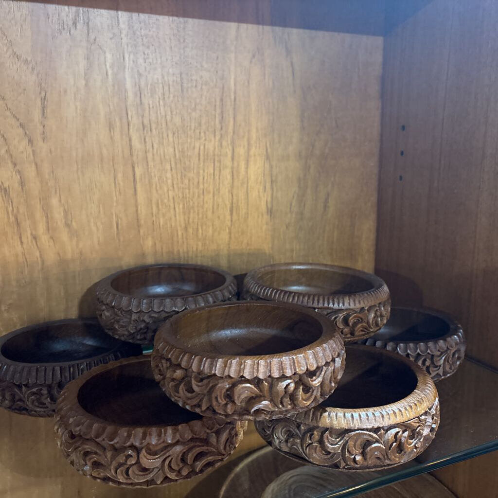 MCM Hand carved wood bowls; set of 8