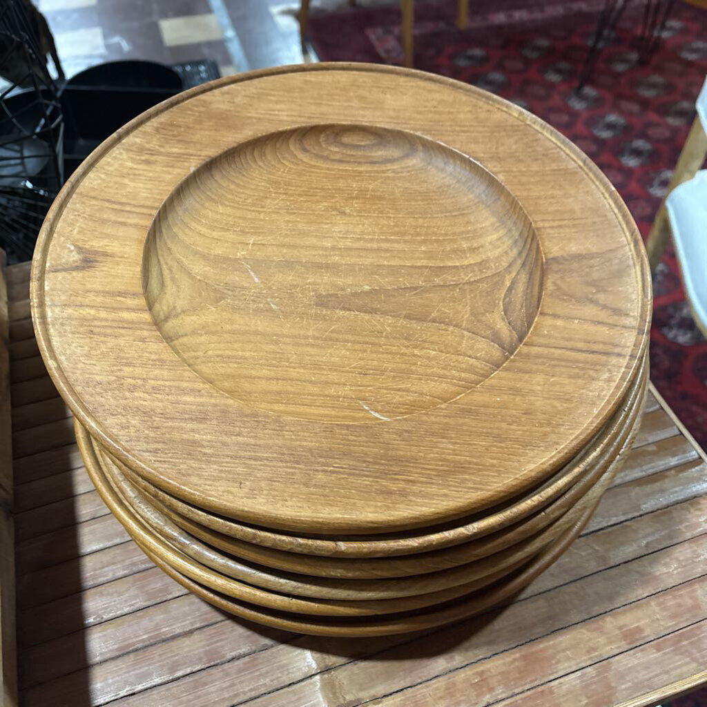 Teak 12" wood dinner plates; set of 6