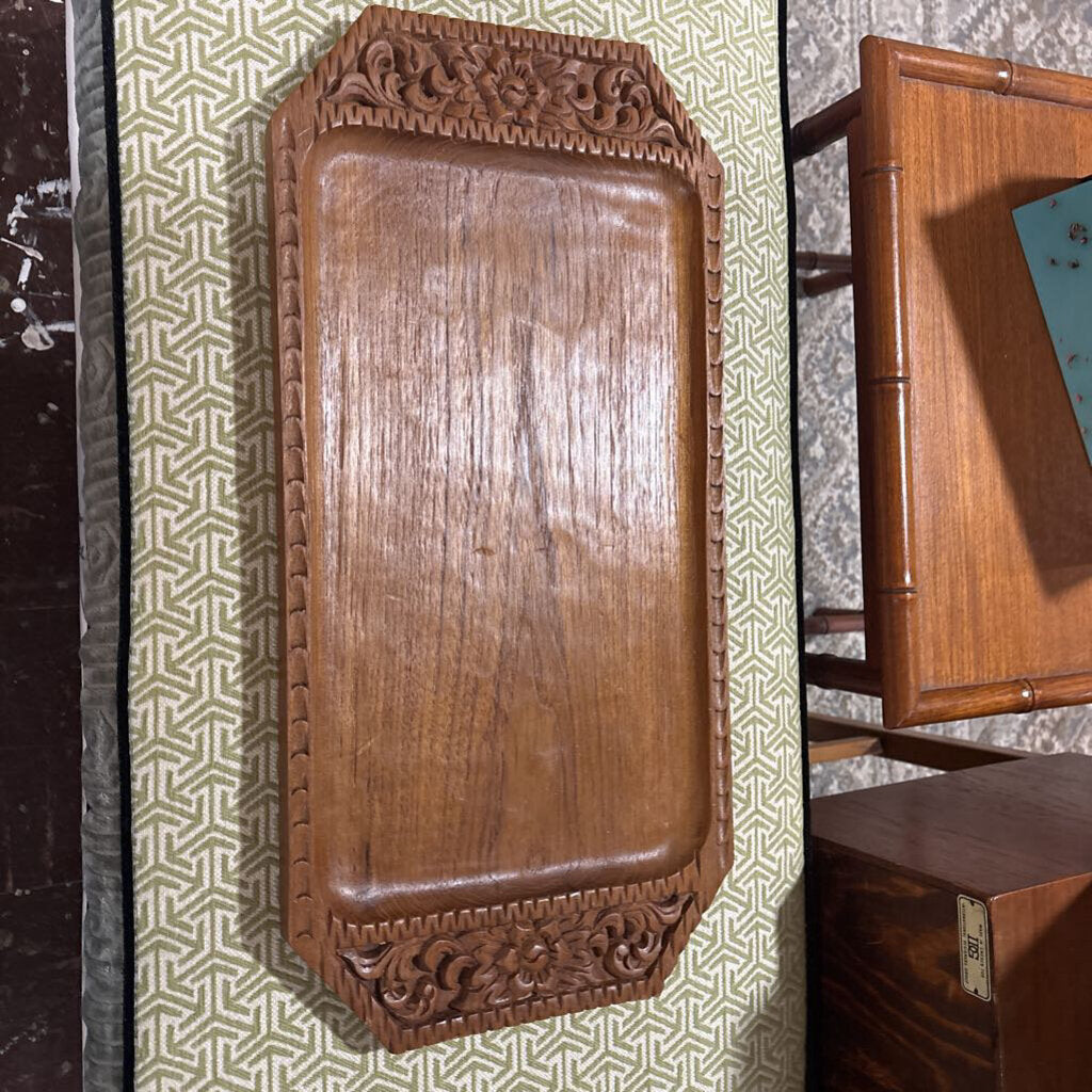 MCM hand carved wood serving tray