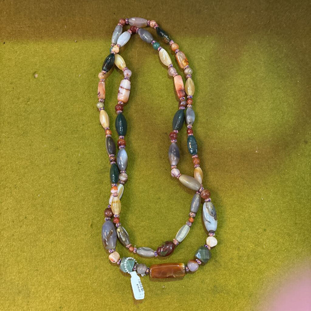 48" Natural Hardstone bead necklace; (Carnelian, Jasper, Agate, Quartz)