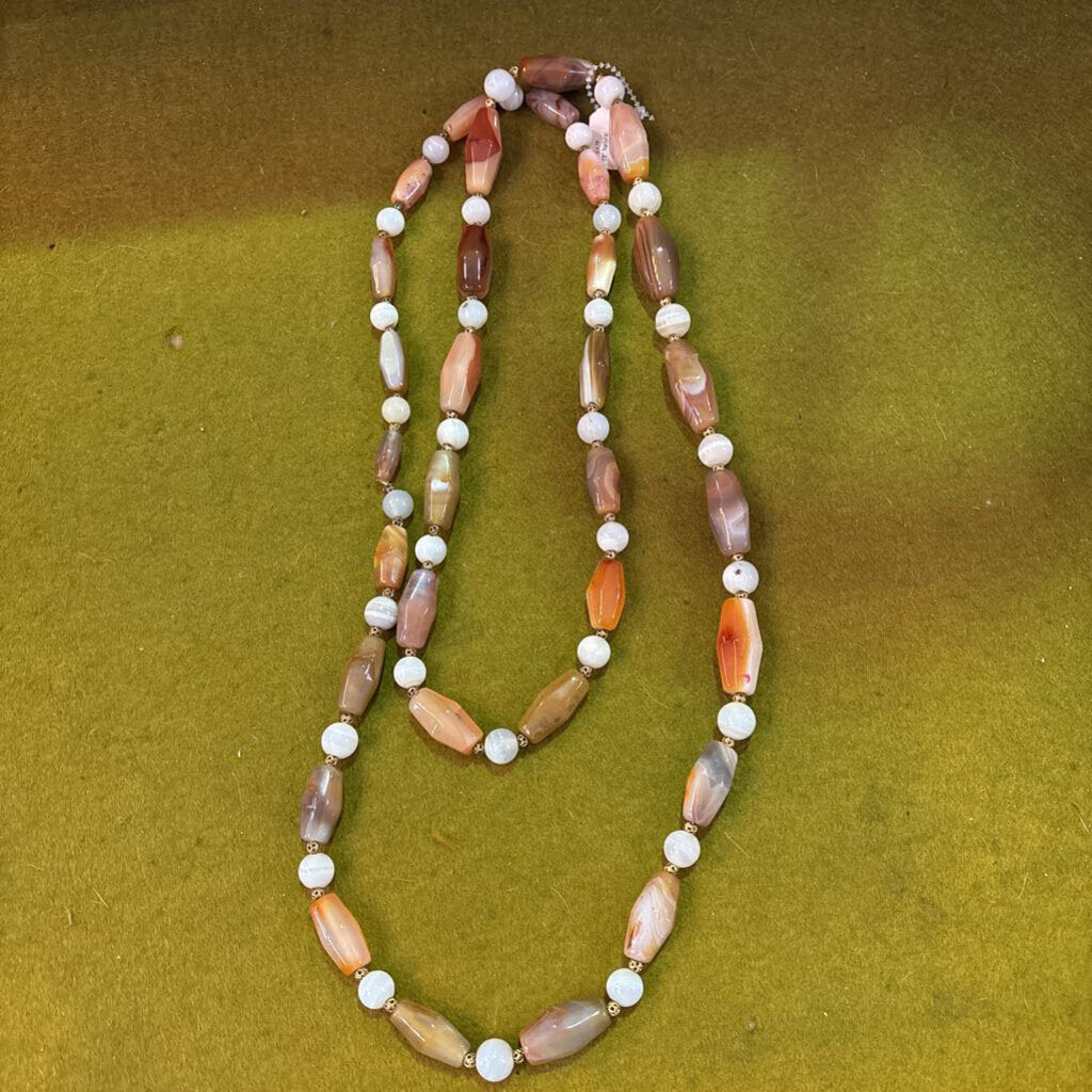 48" Natural Hardstone bead necklace; (Carnelian, Jasper, Agate, Quartz)