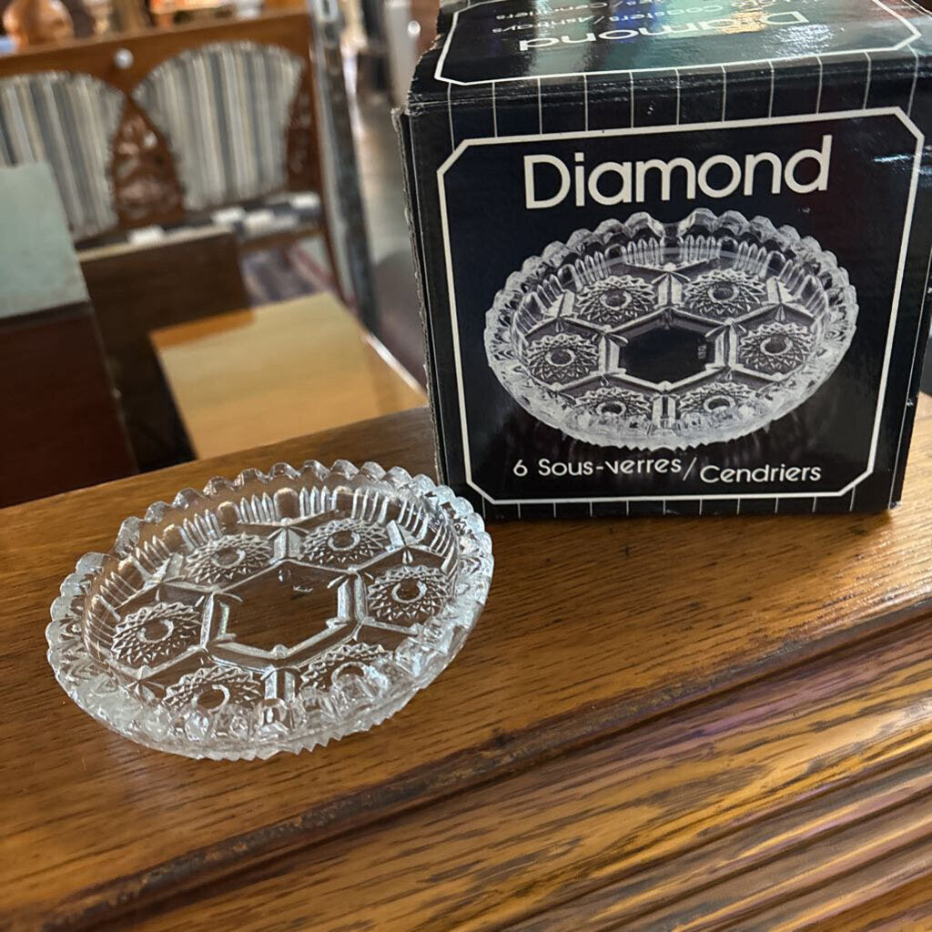 Vintage glass coaster/ashtray combination ; boxed set of 5