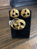 Gold tone Faux Pearl brooch/ earring set