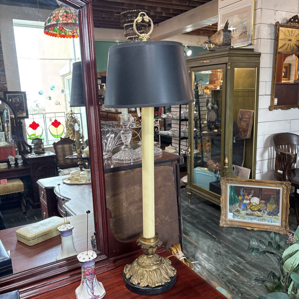 French Rococo Revival Brass and Marble Candlestick Lamp