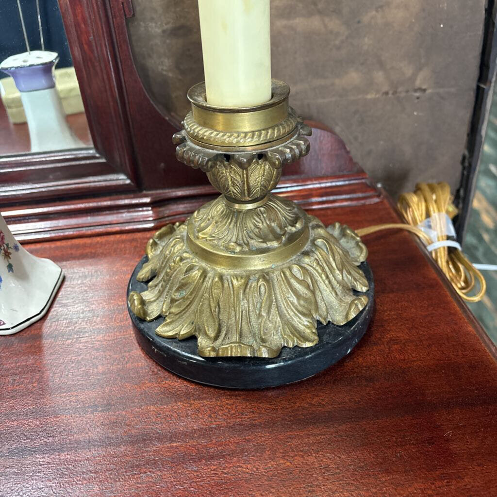 French Rococo Revival Brass and Marble Candlestick Lamp