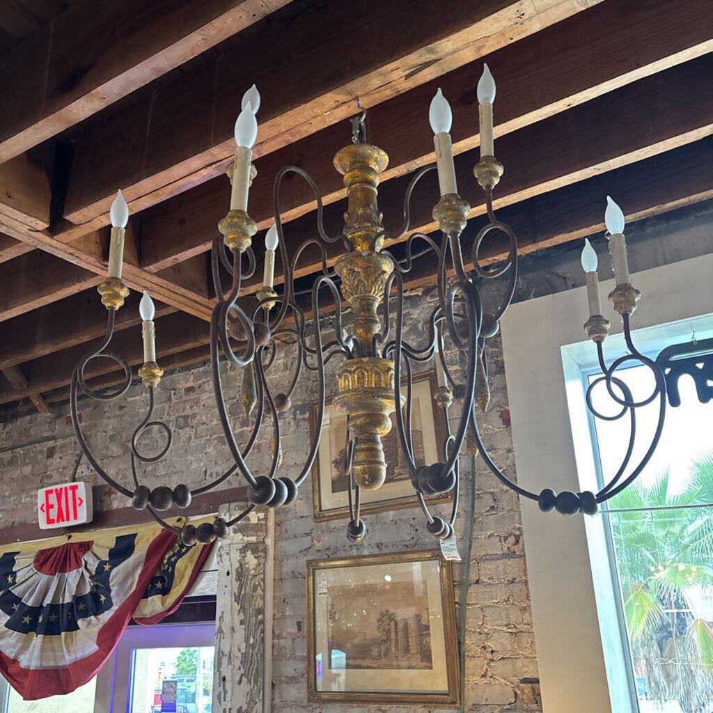 French Provincial style Giltwood and Iron 12 arm rustic Chandelier