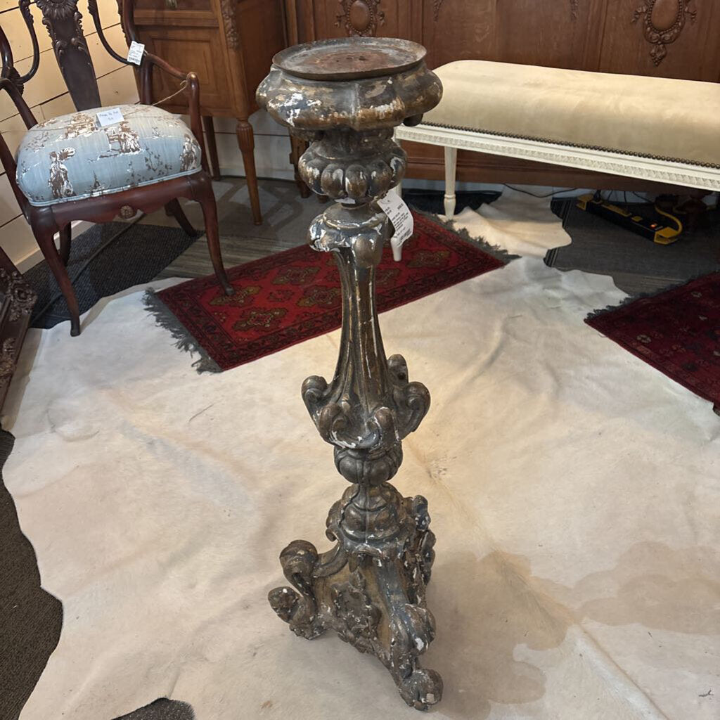 19th Century Italian Baroque partial gilt alter candlestick or Pricket candlestick